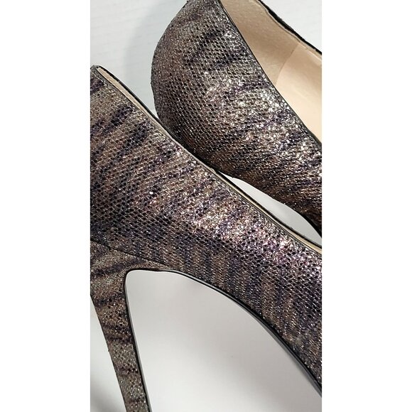Guess Womens Glitter Peep Toe Metallic Animal Print Stiletto Heels Size 9M - Picture 11 of 13
